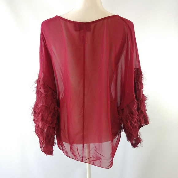 ✨3 for $30✨ Sheer Red Top w/ Detailed Sleeves - Picture 4 of 7